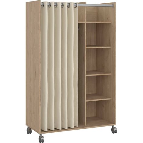 Dmora - Guardaroba grande Alfango, Mobile camera da letto, Cabina armadio portabiti, Armadio appendiabiti, 100x48 h160 cm, Rovere e Beige