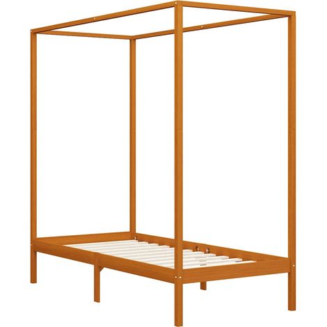 Lit adulte pour 1 personnes, Structure de lit, Assemblage Facile, à baldaquin Marron miel Pin massif 100x200 cm OIB3582E (1/5)