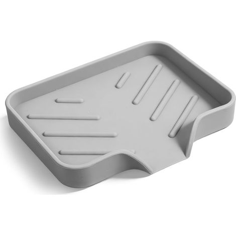 Porte-savon en silicone pour salle de bain avec évacuation, support pour distributeur de savon, porte-éponge, organisateur d'évier de cuisine auto-drainant, support pour distributeur, flacon et gobele (1/5)