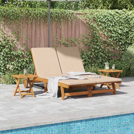 Sonnenliege mit Kissen Beige Massivholz Akazie