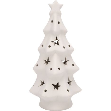 Statuetta di albero di Natale in ceramica fai-da-te con luci, a batteria, per la decorazione della tavola durante le feste, a forma di stella, 17,9x9 cm / 7,0x3,5 pollici (1/5)