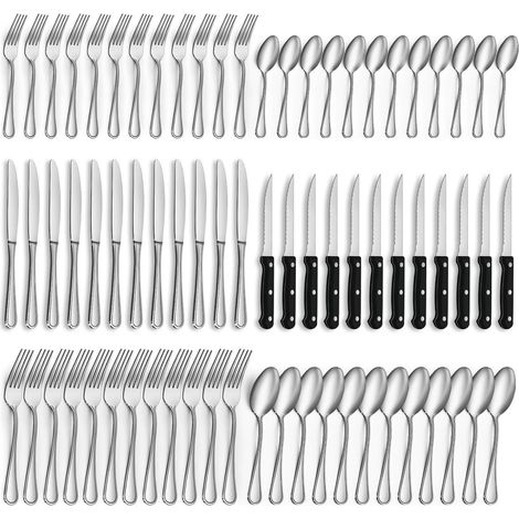 Besteck Edelstahl 12 Personen Steakmesser Breiter Griff 72 (1/5)