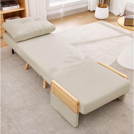 Sillón cama 3 en 1 beige de 67,5 x 73 x 86,5 cm con respaldo ajustable y reposabrazos de ratán (1/5)