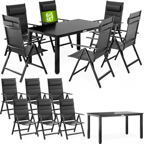 CASARIA® Gartenmöbel Set 6 Stühle Klappbar mit Gartentisch Alu inkl. Kopfkissen 8-Fach verstellbare Rückenlehne 150x90cm Wetterfest Outdoor Terrasse Balkon Sitzgruppe Anthrazit