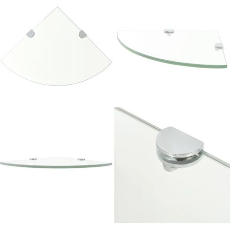 Étagère de coin + supports chromés Verre Transparent 35 x 35 cm - Étagère Murale - Étagère D'angle - Rangement Mural - Décoration Murale - Étagère Transparente - Home & Living (1/5)