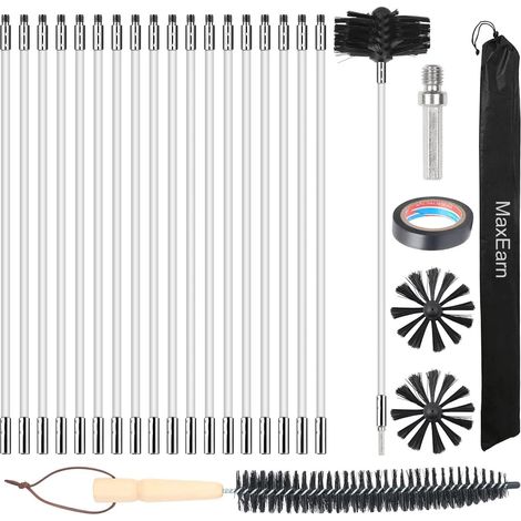 24 Pcs Chimney Cleaning Brush Kit with 18 Flexible Nylon Rods + 6 in Brush Head + Long Wooden Brushes + Storage Bag, Duct Cleaning Kit for (1/5)