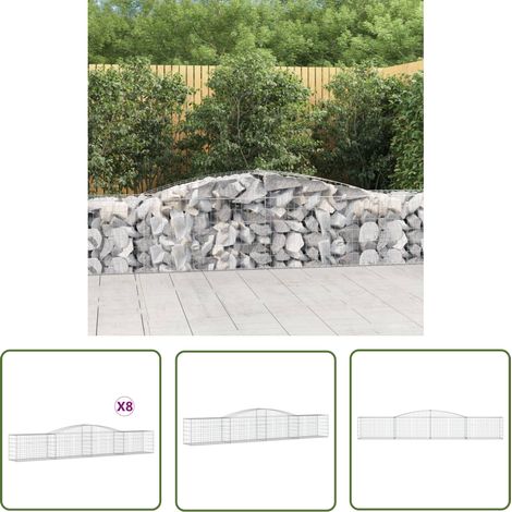 The Living Store Gabionen mit Hochbogen 8 Stk. 400x50x60/80cm Verzinktes Eisen - Gabionen - Gabionenkorb - Gartendeko - Zaun - Sichtschutz (1/5)