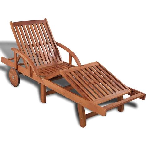 Chaise longue de jardin en bois d'acacia massif avec roulettes et table pliante 200 x 68 cm - PANGIVO (1/5)