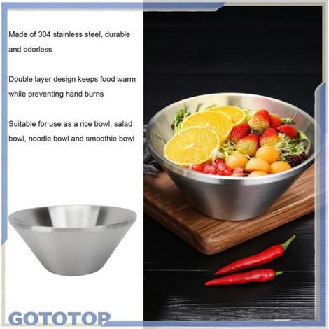 bol à salade en acier inoxydable Bol à salade multifonction en acier inoxydable, bol à salade Double couche, art bol 20 cm (1/5)