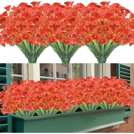 Fleurs artificielles, 12 paquets de fleurs artificielles résistantes aux UV, pas de décoloration, faux buissons en plastique, décorations de jardinière pour porche de jardin (orange) (1/5)