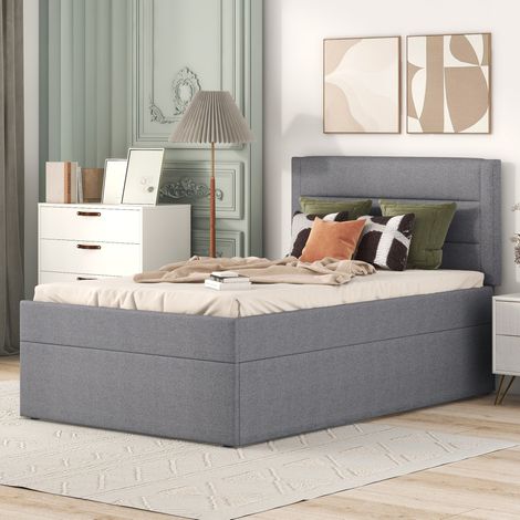struttura letto 90x200 con rete e spazio grigio MDF HAVRYA (1/5)