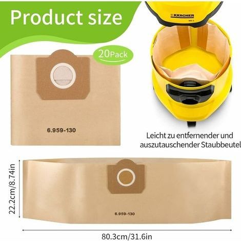 Kärcher Staubsaugerbeutel 6.959-130.0 Papierbeutelfilter für WD 3 MV, 3er-Pack, 12 Stück (1/4)