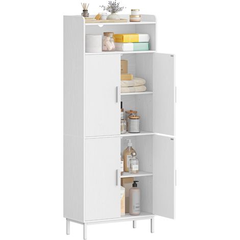 Meuble Salle de Bain, Armoire de Rangement, Placard Cuisine avec 4 Portes et 1 Espace Ouvert, Armoire de Rangement, Étagères réglables, Salle de Bain,Blanc