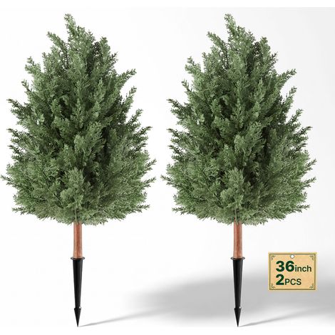 VEVOR Árboles Artificiales Exterior 91 cm, 2 Árboles Topiarios Artificiales para Macetas, Entradas, Caminos, con Hojas de PE, Estacas Integradas y Follaje de Cedro para Decoración Exterior Todo el Año (1/5)