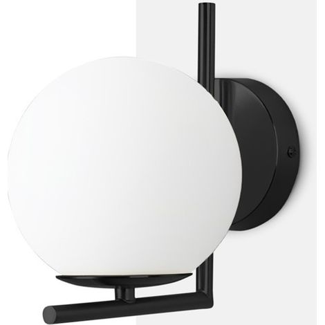 Barcelona Led – Applique murale globe en verre – Abat-jour sphérique – Aluminium noir – Douille E27 – IP20 intérieur – 40W max – Ø 150 x H 200 mm