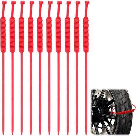 Lot de 10 chaînes à neige pour pneus de moto, chaînes à neige, serre-câbles pour pneus d\'hiver, réutilisables, réglables, anti-neige (rouge) (1/5)