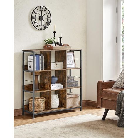 Vasagle – Bibliothèque industrielle 3 niveaux – 9 cubes – Panneau d’aggloméré et acier – Dimensions 100 x 30 x 103,1 cm – Couleur marron rustique