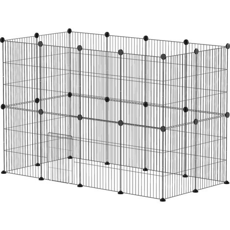 Enclos pour animaux parc pour petits animaux modulable 24 panneaux pour lapins grillagés en acier 120 x 60 x 80 cm noir