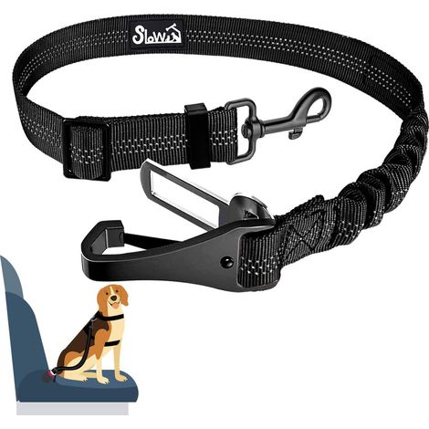 Hunde Sicherheitsgurt für Auto mit Ruckdämpfung, 90cm Schwarz (1/5)