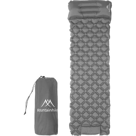 Tapis de Couchage de Camping, Tapis de Camping ultraléger avec Oreiller, Coussins de Couchage gonflables à Pompe à Pied intégrée, Coussin de Couchage Compact pour Le Camping, la (Gray) (1/5)