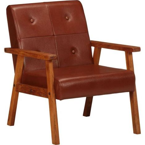 Fauteuil en cuir véritable marron (1/5)