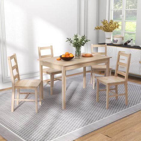 Ensemble de salle à manger 5 pièces : table rectangulaire avec 4 chaises, gain de place, en bois massif finition naturelle, pour salle à manger (1/4)