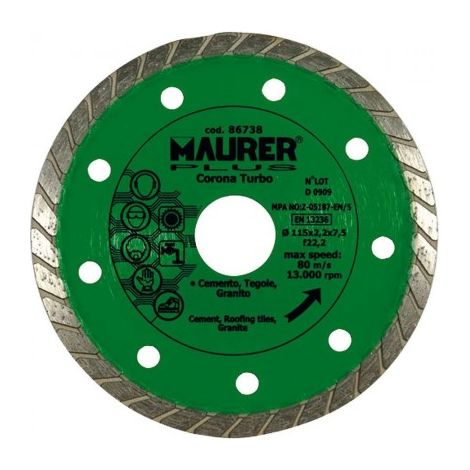 86738 - DISCO DIAMANTATO CORONA TURBO 115X2,2X7,5 MM GRANITO CEMENTO TEGOLE GRANITO - UMIDO SECCO (1/2)