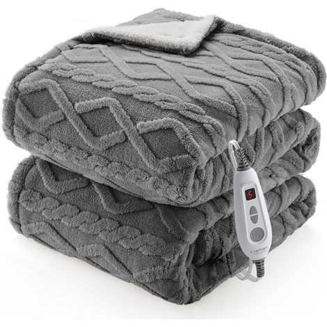 Couverture chauffante électrique ultra-douce – 6 niveaux de chaleur – arrêt automatique 10h – lavable, sécurité surchauffe – idéale pour lit/canapé – gris, 180x200cm (1/5)