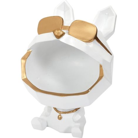 Statuette & Vide-Poche "Chien à Lunettes" 23cm Blanc (1/5)