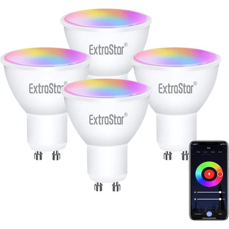 Ampoules Connectées LED GU10 compatible avec et Google Home, 6W Equivalent à 48W, Ampoule Dimmable Couleur WiFi GU10 RGB 2700-6500K Blanc Chaud et Blanc Froid 480LM, Lot de 4 (1/5)