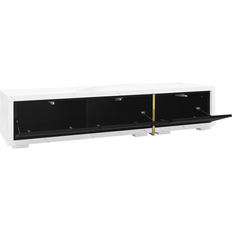 Banc TV 140 à 260 cm, à longueur réglable de 140 à 260 cm, plateau effet marbre, banc télévision noir en MDF et PB, un plateau tournant qui s'étire de 140 à 260 cm, meuble TV moderne (1/5)