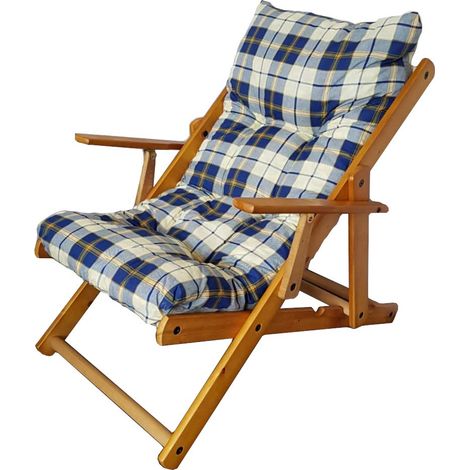 POLTRONA RELAX COMODONA BLU SCOZZESE IN LEGNO 3 POSIZIONI (1/5)