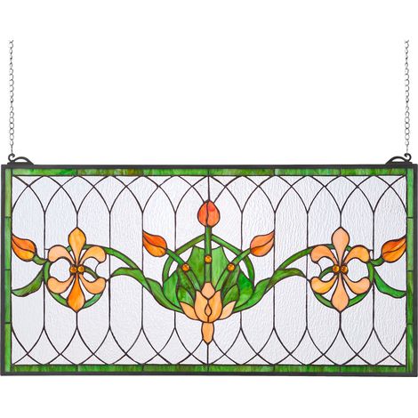 VEVOR Attrape-soleil Vitrail 81x43,3 cm, Vitrail Suspendu avec Chaine, Style Tiffany, Rectangle Horizontal, Artisanat Traditionnel Vintage pour la Decoration de la Cuisine et de la Maison Fenetre