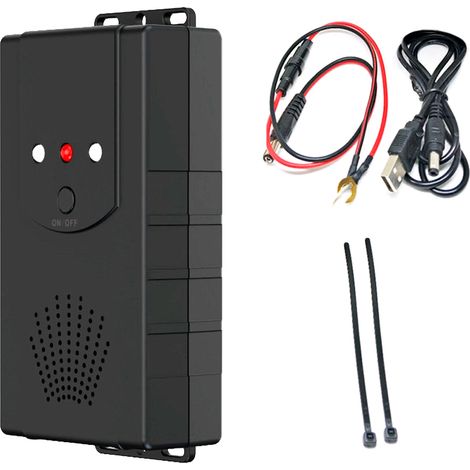 Ortviai Répulsif ultrasonique pour rongeurs SC-03 noir, 3 modes d’alimentation (12 V, USB, piles AA), 60 m², PC résistant (1/3)