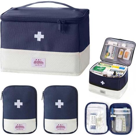 Medikamententasche Set: Großer Verbandskasten & 2 Reiseapotheken, feuchtigkeitsbeständig