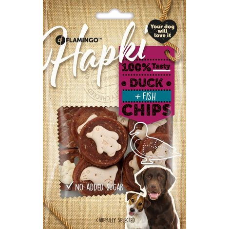 Friandises Hapki Chips Canard et Poisson 85 g pour Chien - Flamingo (1/4)