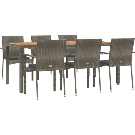 Mobili da pranzo e cuscini da giardino 7 pezzi in rattan grigio 020014895