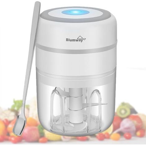BlumWay Mini Food Processor, Electric Garlic Chopper USB Charger, Electric Food Chopper with 3 Sharp Blades, Baby Food Chopper and Grinder -250ML (White) (1/5)