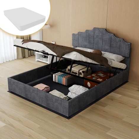 Letto matrimoniale 140x200 con materasso grigio OKMYHOME (1/5)