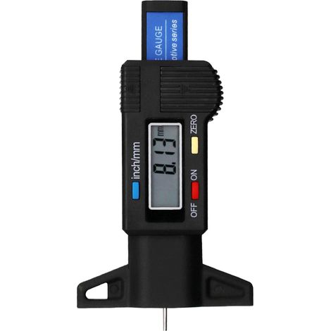 Jauge de profondeur de sculpture de pneu de voiture électrique noire à affichage numérique, jauge de profondeur automobile 0‑25,4 mm (1/5)
