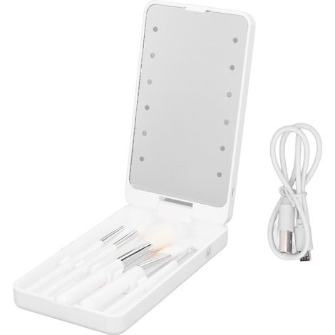 Foldable Travel Mirror Bag Portable Touch Switch LED Light Rotating Mirror Case for Makeup White (1/3)