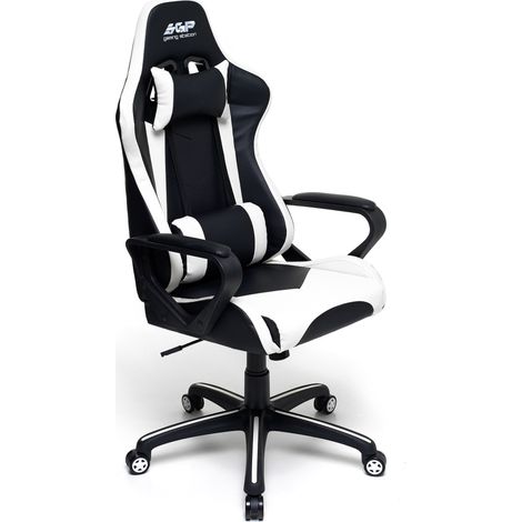 Sedia da Gaming Ergonomica 63x63x126 cm in Similpelle Nero e Bianco
