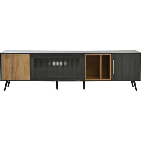 Meuble TV en MDF gris et bois 200x40x55,5 cm pour téléviseur jusqu'à 90 pouces (1/5)