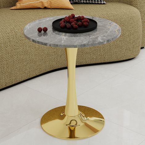 Mesa baja redonda 70 x 70 x 72 cm en mármol artificial dorado HAVRYA (1/5)