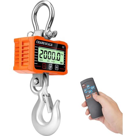 Peson Électronique 2000 kg /4400lbs,Balance Suspendue Électronique,2T Balance à grue numérique, balance industrielle robuste avec télécommande et Ecran LCD pour Pesage De Quai, Agriculture(2000kg-01)