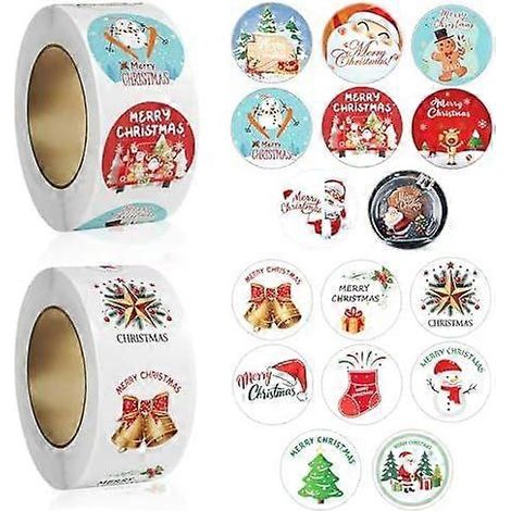 1000 autocollants de Noël, 2 rouleaux d'étiquettes cadeaux autocollantes de 2,5 cm (1 pouce) pour cadeaux d'enfants (sapin de Noël) (1/4)