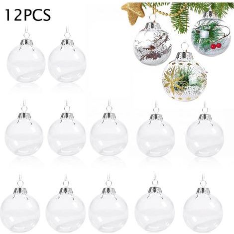 Weitere Weihnachtsdekoration, transparente Christbaumkugeln, 12 Stück dekorative Weihnachtskugeln zum Selberbefüllen, durchsichtige Kunststoffkugeln, Weihnachtsdekoration (6 cm) (1/5)
