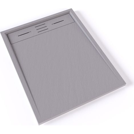 HIEMAL Receveur de douche 70 x 90 cm résine Gris aspect ardoise + bonde incluse - Salle de bain