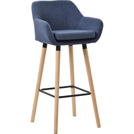 Sgabello da bar lounge x1 Seduta dal design scandinavo in tessuto blu scuro gambe in legno poggiapiedi in metallo 100004918