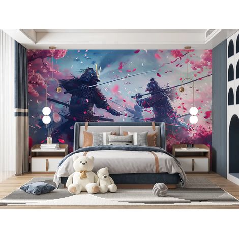Papier peint japonais duel de samourais sous les cerisiers 1 - 150 x 250 cm (1/2)
